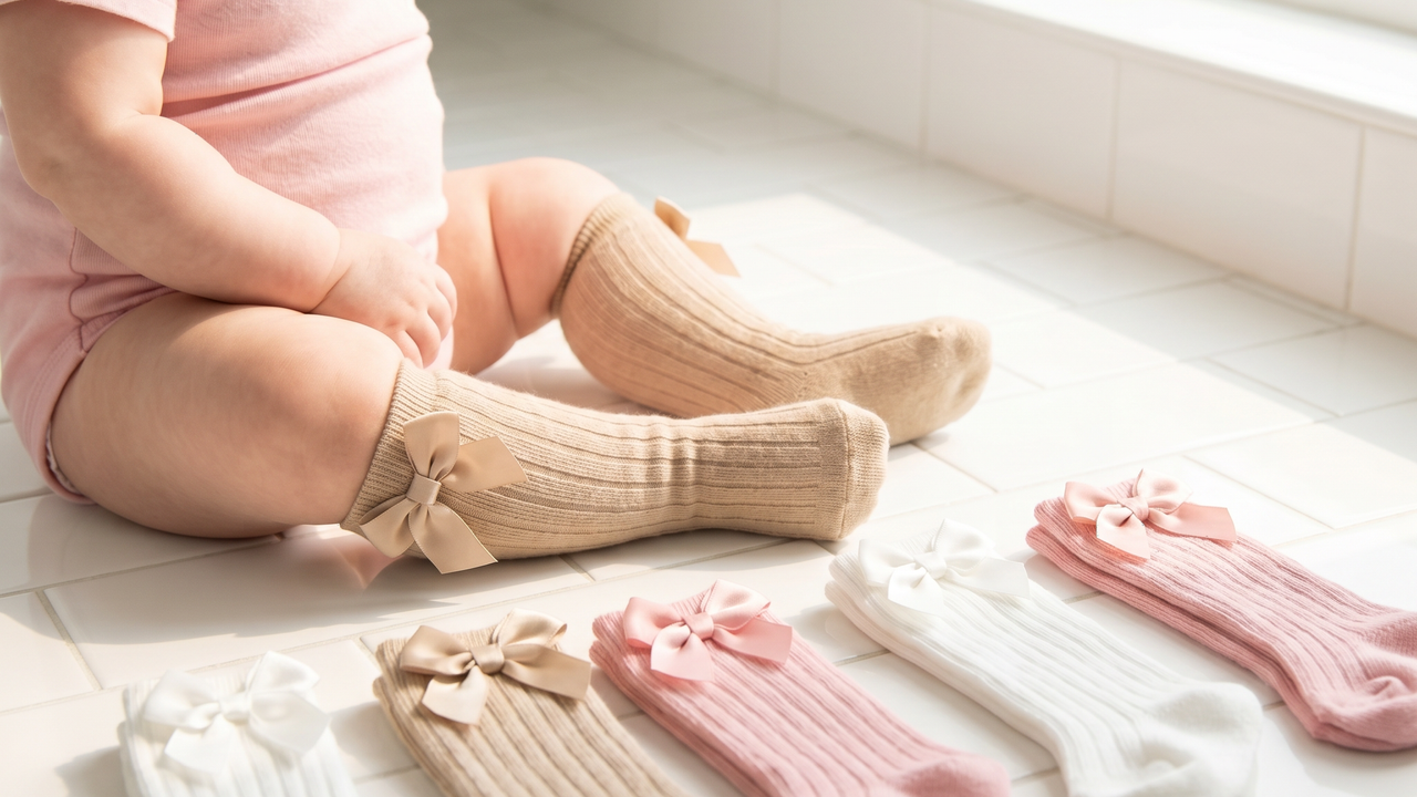 Newborn Baby Knee-High Socks with Bow by FRILLORA