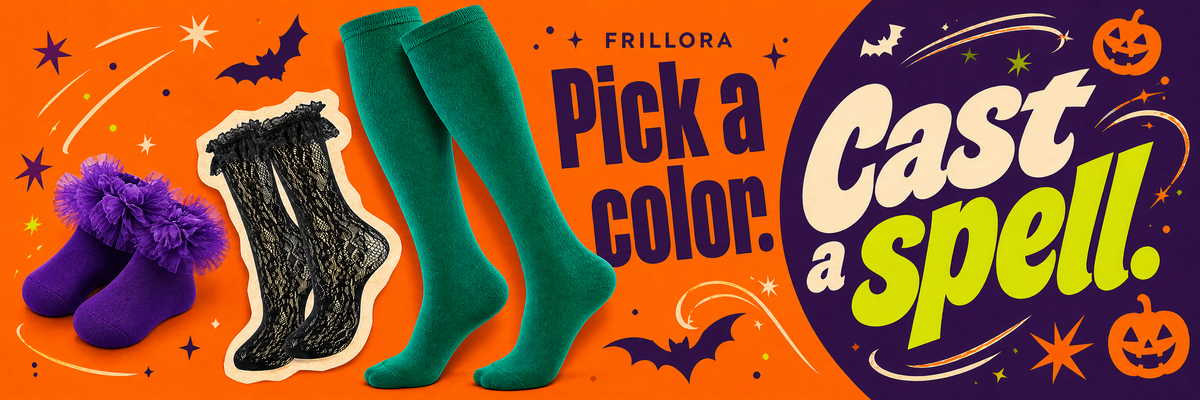 Orange and purple ruffle socks with black Mary Janes and Halloween dresses