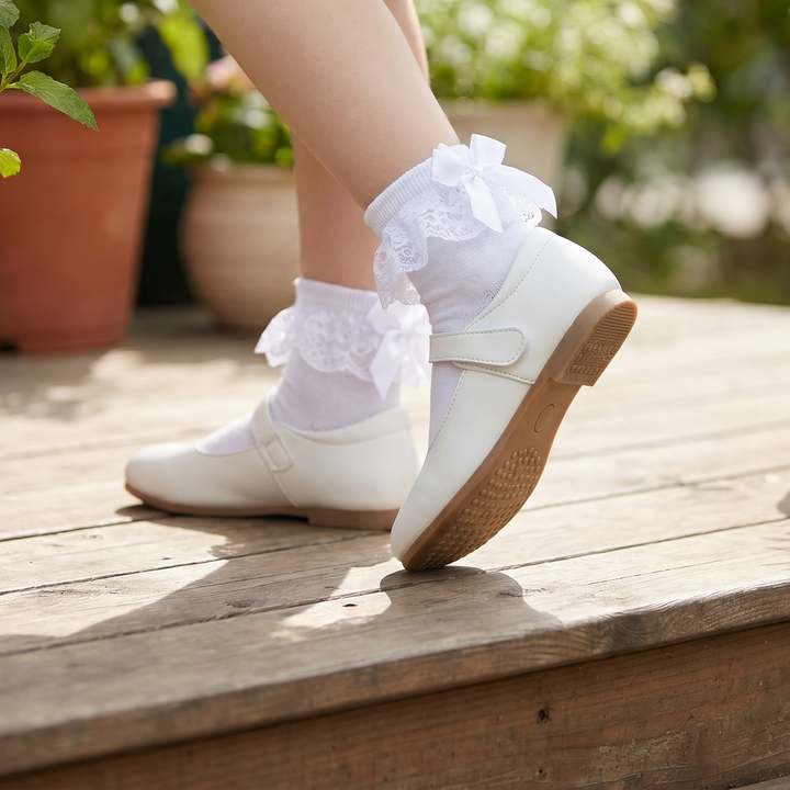 Women's Ruffle Ankle Socks with Bow & Lace Trim lifestyle product image 1