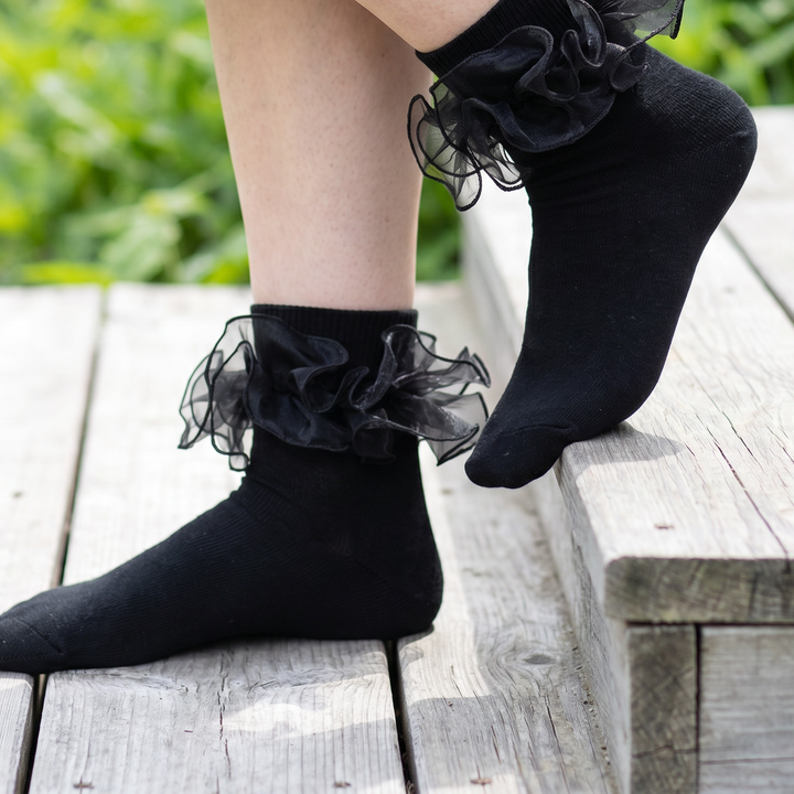 Women's Double-Ruffle Fold-Cuff Dress Socks lifestyle product image 1