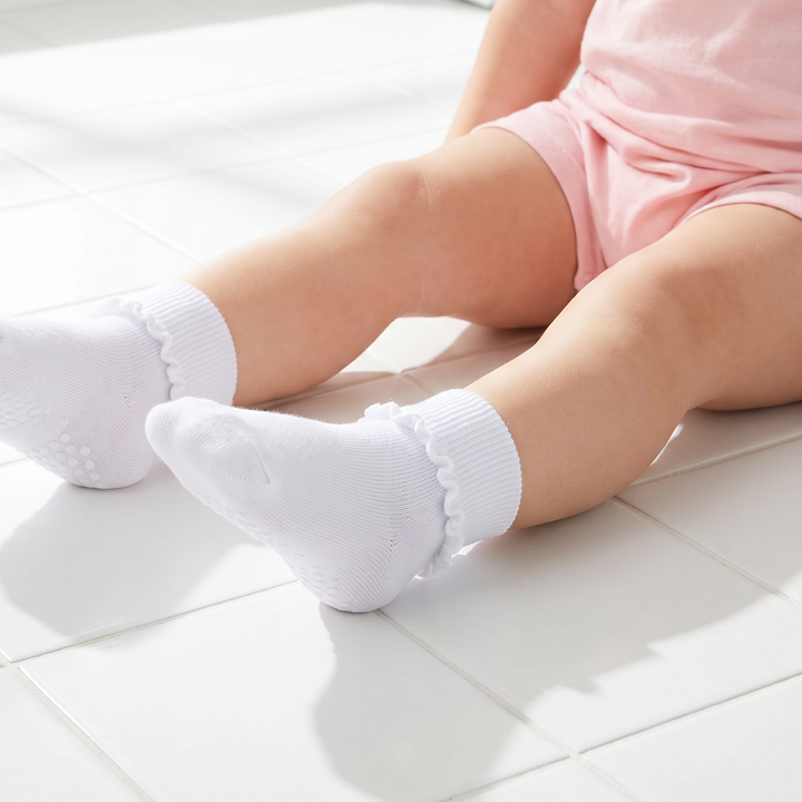 Baby Girl White Ruffle Crew Socks lifestyle product image 1