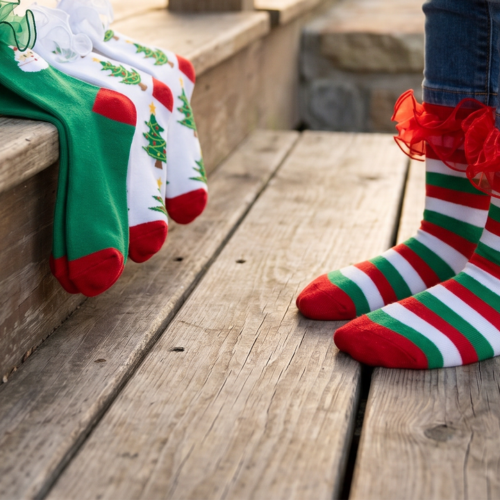 Christmas Socks with Lace Ruffle for Women 3 Pairs Cute Cotton Ruffled Striped Xmas Socks Frilly Novelty Crew Sock Funny Holiday Gifts Stuffers for Girls lifestyle product image 1