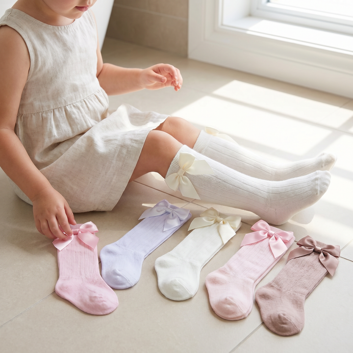 6 Pairs Baby Girl Knee High Socks Cotton Long Socks with Bow for Preemie Newborn Infant Toddler Girls Dress Stockings lifestyle product image 1