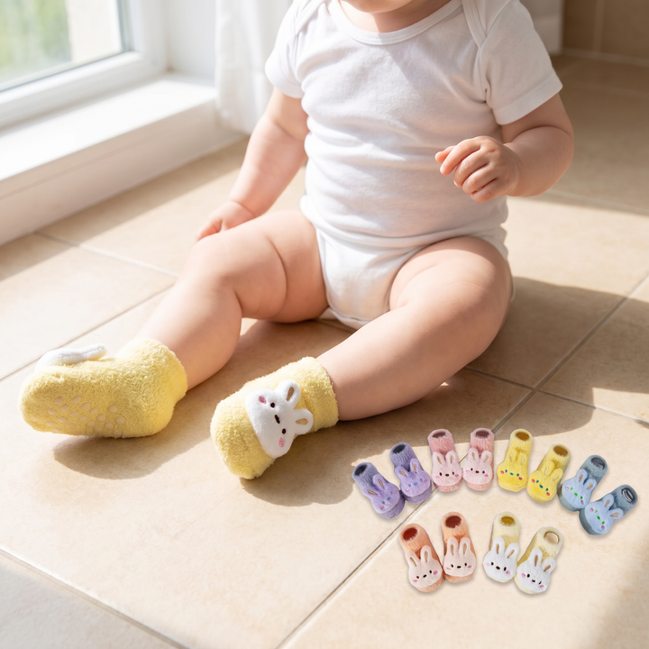4/6 Pairs Baby Fuzzy Socks Cute Rabbit Dinosaur Baby Girl Socks Non Slip Grip Winter Warm Sock Newborn Infant Toddler lifestyle product image 1
