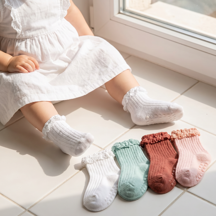 Baby Girl Ruffle Socks Non Slip Grip Socks Toddler Girls Cute Cotton Frilly Ankle Grippy Sock Newborn Infant Little Kids lifestyle product image 1