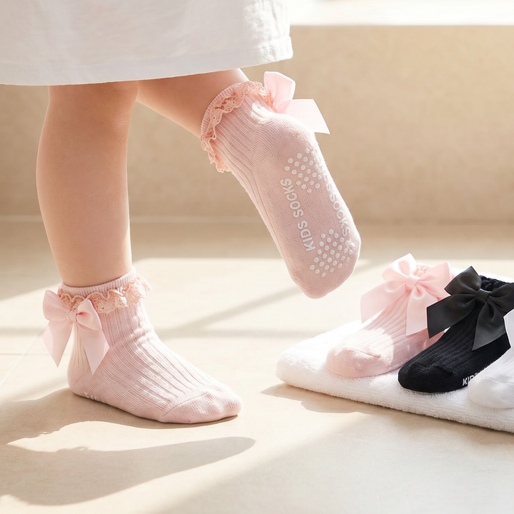 6 Pairs Baby Girl Ruffle Socks with Bow Non Slip Grippy Cotton Frilly Crew Fancy Dress Socks Newborn Infant Toddler lifestyle product image 1