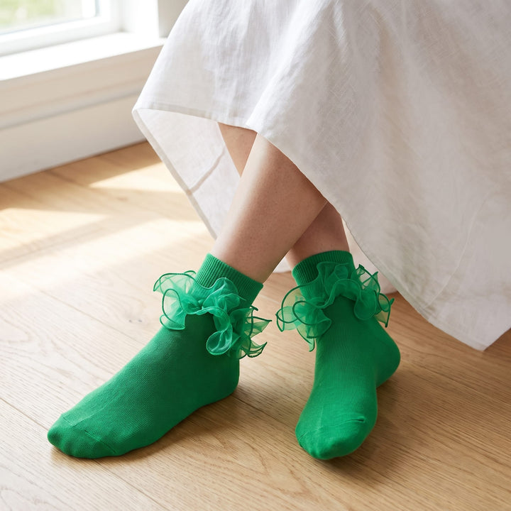 Women's Big Double-Ruffle Turn-Cuff Dress Socks lifestyle product image 4