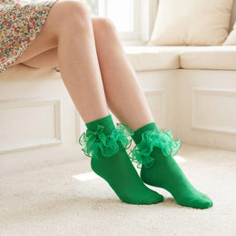 Women's Big Double-Ruffle Turn-Cuff Dress Socks lifestyle product image 20260713 6