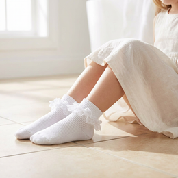 Baby Girl Ruffle Socks with Eyelet Lace Turn-Cuff lifestyle product image 3