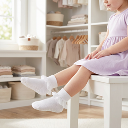Girls Ruffle Crew Socks with Grip Soles by Frillora, styled product view
