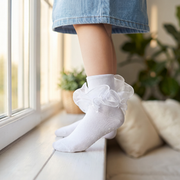 Baby Girl Ruffle Socks with 2-Layer Lace Turn-Cuff lifestyle product image 6