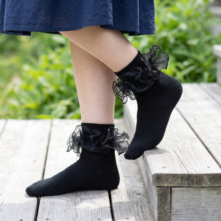 Women's Double-Ruffle Fold-Cuff Dress Socks lifestyle product image 1