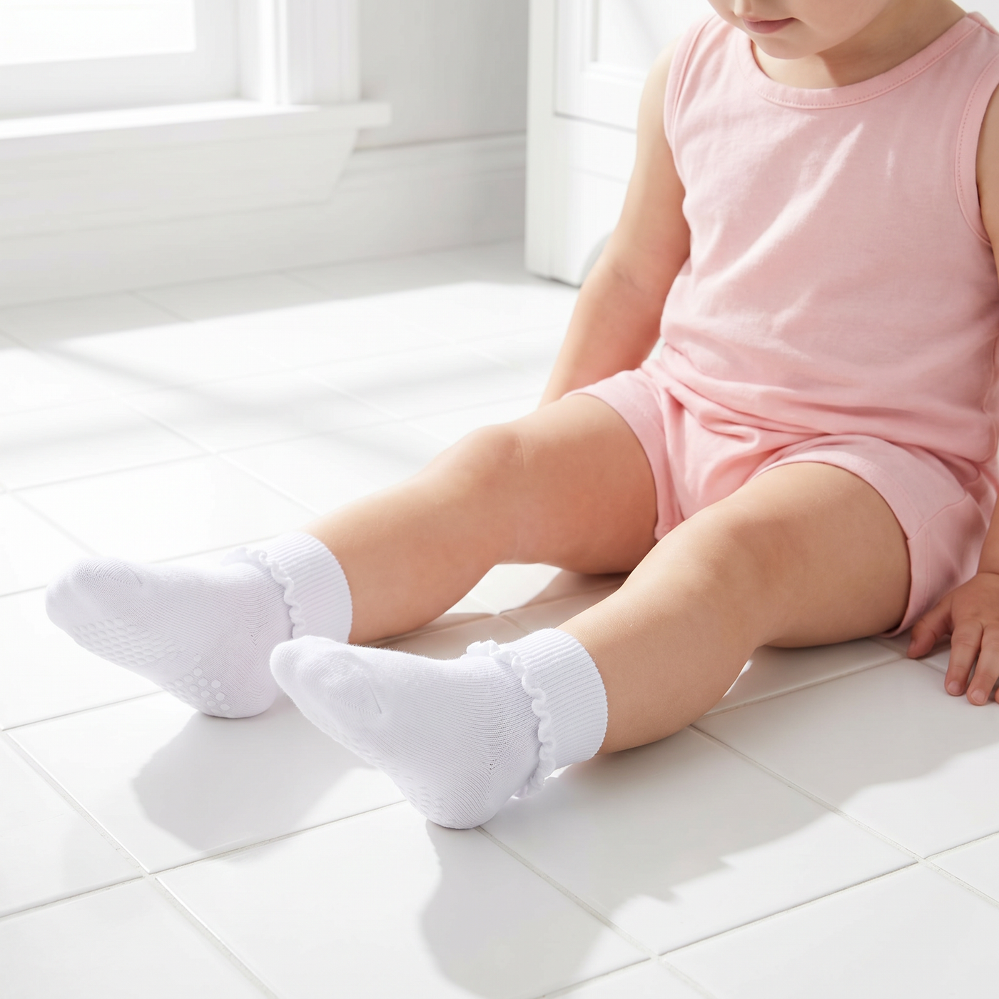 Baby Girl White Ruffle Crew Socks lifestyle product image 1