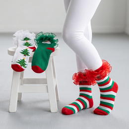 Women's Christmas Lace Ruffle Crew Socks, 3 Pairs lifestyle product image 6
