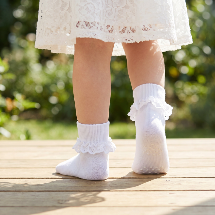 Girls White Ruffle Fold-Over Dress Socks lifestyle product image 20260713 1
