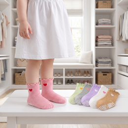 Girls Ruffle Grip Crew Socks, Heart Design lifestyle product image 20260713 2