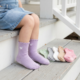 Girls Ruffle Grip Crew Socks, Heart Design lifestyle product image 20260713 3