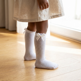 White Lace Knee High Socks with Bows,Cute Thigh High Sheer Stockings,Thin Over The Knee Lace Trim Socks for Women Big Girls lifestyle product image 1