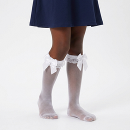 White Lace Knee High Socks with Bows,Cute Thigh High Sheer Stockings,Thin Over The Knee Lace Trim Socks for Women Big Girls lifestyle product image 3