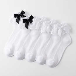 Womens White Ruffle Socks with Bow Ankle Lace Trim Frilly Socks Summer Thin Coquette Lolita Bobby Dress Sock Woman lifestyle product image 6
