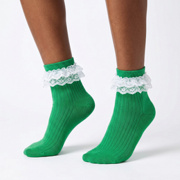Women Big Ruffle Ankle Socks,Adult Double Lace Turn Cuff Cotton Frilly Dress Socks Cute Bobby Sock lifestyle product image 6