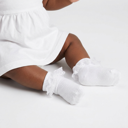 Baby Girl Ruffle Socks Eyelet Double Lace Turn Cuff Ankle Frilly Dress Socks for Newborn/Infant/Toddler/Little Kids lifestyle product image 1