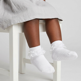 Baby Girl Ruffle Socks Eyelet Double Lace Turn Cuff Ankle Frilly Dress Socks for Newborn/Infant/Toddler/Little Kids lifestyle product image 3