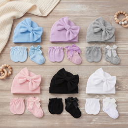 6 Pack Preemie Hats Mittens and Socks Set,Newborn Cotton Bow Caps and No Scratch Preemie Mittens Socks for Infant Baby Girl New Born 0-6 Months lifestyle product image 5