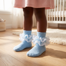Girls Ruffle Socks Toddler 4-Layer Big Fluffy Lace Frilly Dress Socks Turn Cuff Fancy Pageant Sock Little Girl Kids lifestyle product image 2