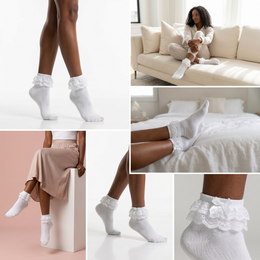Women Big Ruffle Ankle Socks Double Lace Frilly Dress Socks with Bow Cute Crew Turn Cuff 80s Fancy Bobby Bride Sock lifestyle product image 5