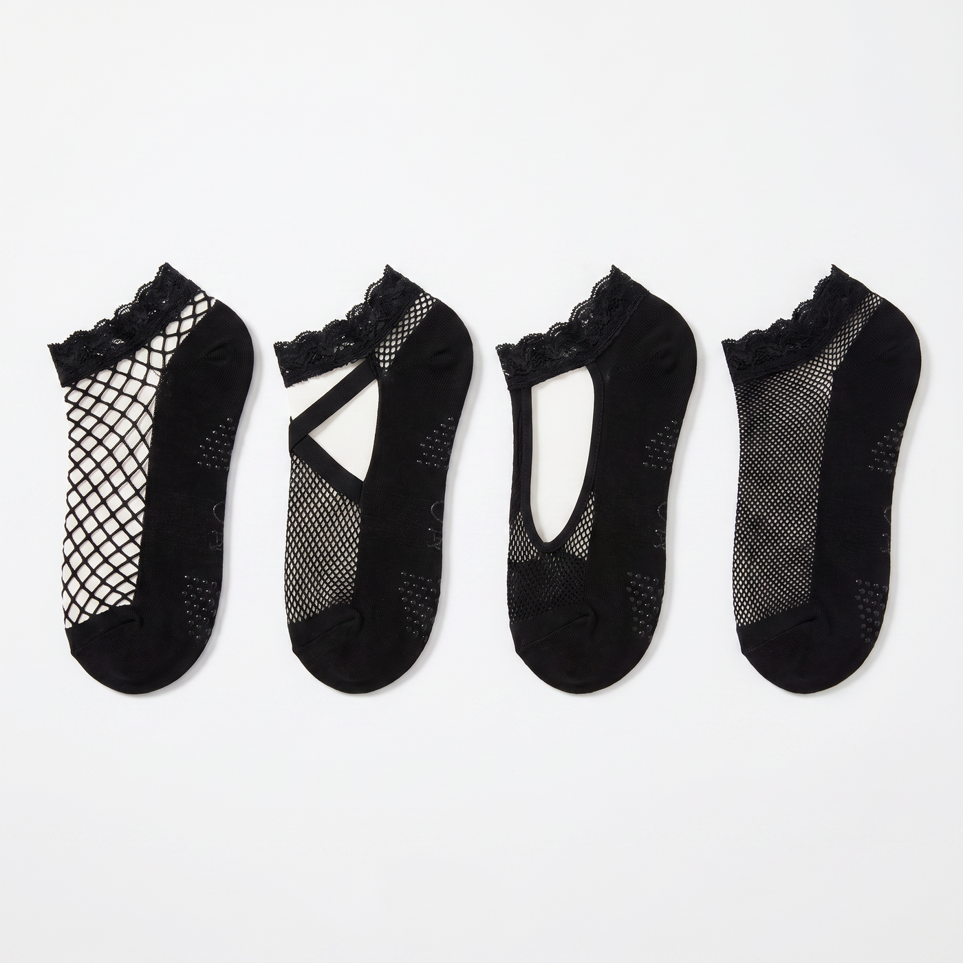 Women Black Lace No Show Socks Fishnet Mesh Sheer Non Slip Ankle Socks Hollow Out Net Thin Short Sexy Fancy Sock (US, Alpha, Large, Regular, Regular, Black - 4 pairs) lifestyle product image 1