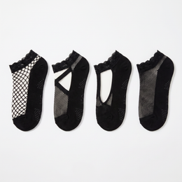 Women Black Lace No Show Socks Fishnet Mesh Sheer Non Slip Ankle Socks Hollow Out Net Thin Short Sexy Fancy Sock (US, Alpha, Large, Regular, Regular, Black - 4 pairs) lifestyle product image 1