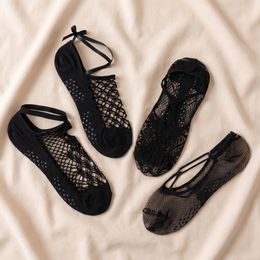 Women Black Lace No Show Socks Fishnet Mesh Sheer Non Slip Ankle Socks Hollow Out Net Thin Short Sexy Fancy Sock (US, Alpha, Large, Regular, Regular, Black - 4 pairs) lifestyle product image 2