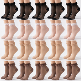 20 Pairs Women's Sheer Ruffle Socks Ankle High Nylon Cool Ultra Thin Frilly Socks See Through Silk Nude Short Lace Dress Sock for Women Clear Crew Hosiery Breathable lifestyle product image 2