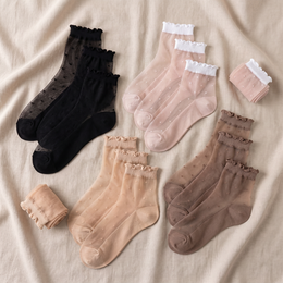 20 Pairs Women's Sheer Ruffle Socks Ankle High Nylon Cool Ultra Thin Frilly Socks See Through Silk Nude Short Lace Dress Sock for Women Clear Crew Hosiery Breathable lifestyle product image 4