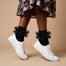 Women Big Ruffle Ankle Socks Adult Double Lace Frilly Socks Fold Cuff Cotton Ruffled Dress Crew Bobby Bride Sock lifestyle product image 2