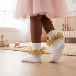 Girls Ruffle Socks Toddler Girl Gold Glitter Fold Down Cuff 2-Layer Lace Fancy Frilly Dress Socks for Little Kids lifestyle product image 1