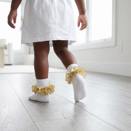 Girls Ruffle Socks Toddler Girl Gold Glitter Fold Down Cuff 2-Layer Lace Fancy Frilly Dress Socks for Little Kids lifestyle product image 5