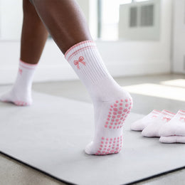 Pilates Grip Socks for Women Non Slip Grippy Yoga Socks Cute Crew Athletic Coquette Sock with Embroidered Pink Bow Womens Grips Sock for Barre Gym Workout Ballet Dance Hospital - 6 Pairs lifestyle product image 5