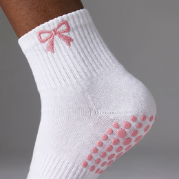 Pilates Grip Socks for Women Non Slip Grippy Yoga Socks Cute Crew Athletic Coquette Sock with Embroidered Pink Bow Womens Grips Sock for Barre Gym Workout Ballet Dance Hospital - 6 Pairs lifestyle product image 6