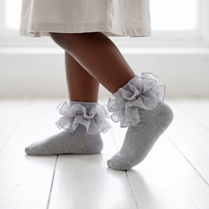 Girls Glitter Ruffle Ankle Socks Cute Kids Double Lace Sparkling Flufffy Frilly Dress Socks for Toddler Little Girl lifestyle product image 1
