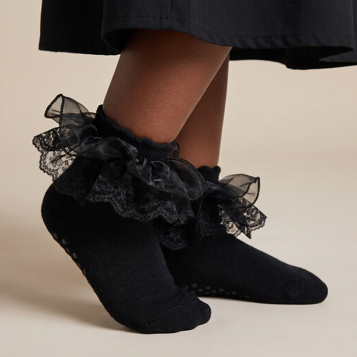1Pack Ruffle Socks for Girls Cute Double Lace Fluffy Frilly Dress Socks Soft Cotton Fancy Sock for Toddler Little Kid lifestyle product image 1