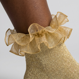 Women Gold Glittery Ruffle Ankle Socks Adult Double Lace Silver Sparkling Frilly Socks Cute Fluffy Dress Sock Woman lifestyle product image 4