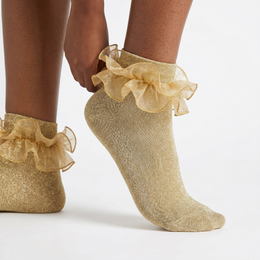 Women Gold Glittery Ruffle Ankle Socks Adult Double Lace Silver Sparkling Frilly Socks Cute Fluffy Dress Sock Woman lifestyle product image 5