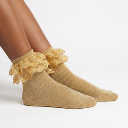 Women Gold Glittery Ruffle Ankle Socks Adult Double Lace Silver Sparkling Frilly Socks Cute Fluffy Dress Sock Woman lifestyle product image 6