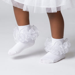 Girls Ruffle Socks Toddler 4-Layer Big Lace Frilly Dress Socks Turn Cuff Fancy Pageant Sock for Baby Girl Little Kids lifestyle product image 3