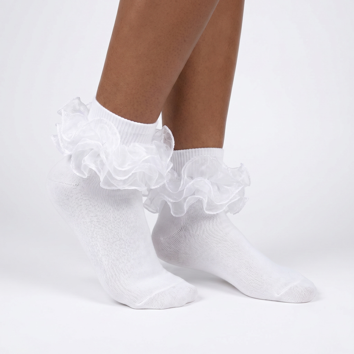 Women Big Ruffle Ankle Socks Adult Fluffy 4-Layer Lace Frilly Socks Fold Cuff Cotton Fancy Ruffled Dress Bobby Sock lifestyle product image 1
