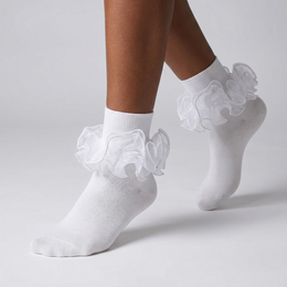 Women Big Ruffle Ankle Socks Adult Fluffy 4-Layer Lace Frilly Socks Fold Cuff Cotton Fancy Ruffled Dress Bobby Sock lifestyle product image 3