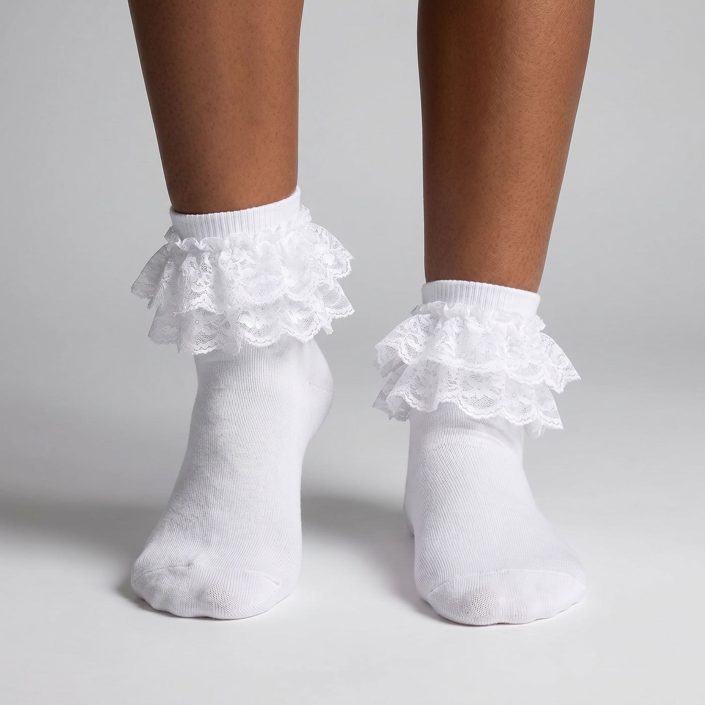 Women Big Ruffle Socks Adult 4-Layer Lace Frilly Ankle Socks Fold Cuff Cotton Ruffled Dress Crew Bobby Fancy Sock lifestyle product image 1