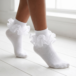 Women Big Ruffle Socks Adult 4-Layer Lace Frilly Ankle Socks Fold Cuff Cotton Ruffled Dress Crew Bobby Fancy Sock lifestyle product image 3